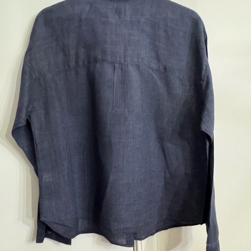 J Jill Navy Casual Linen Button-Down Size Medium - Picture 3 of 3